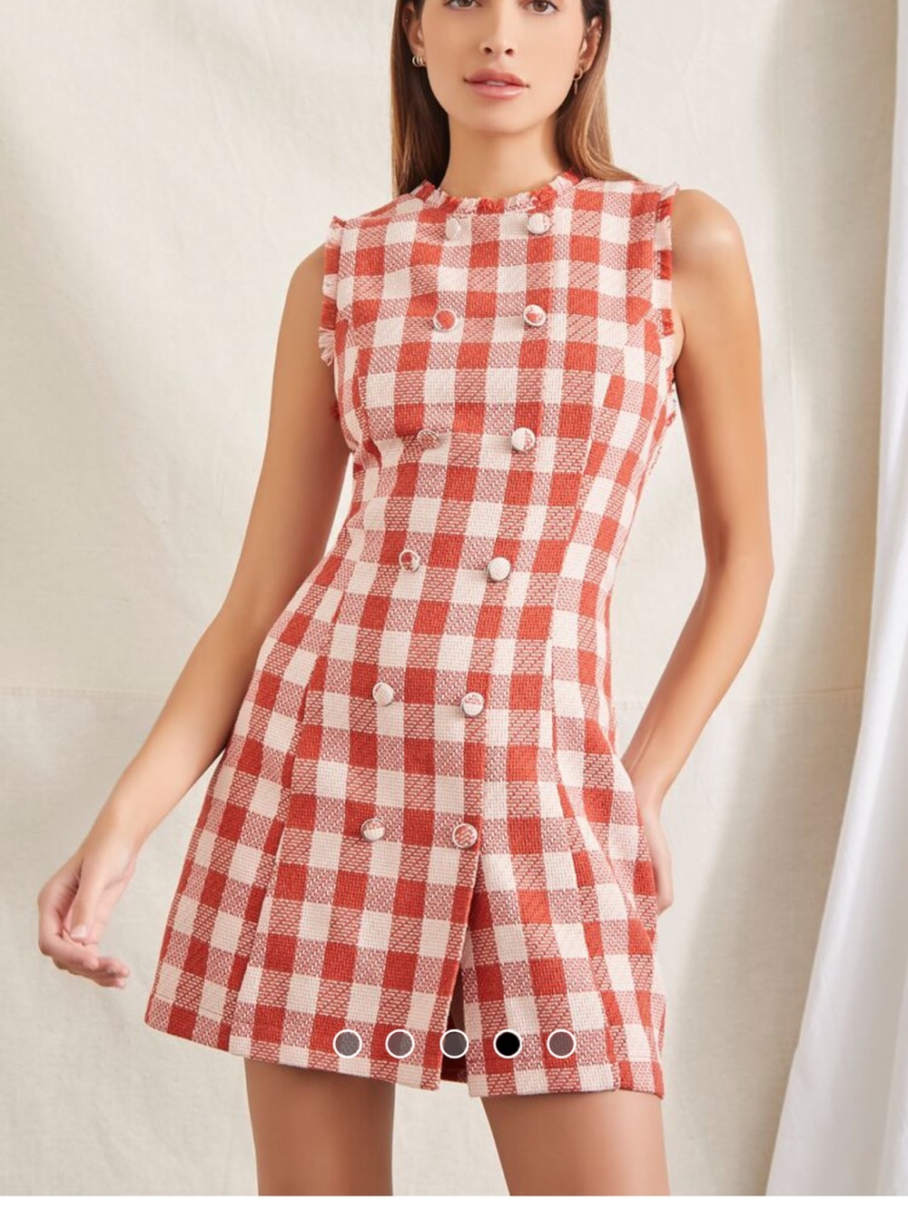 Forever 21 Red and White Checked Double-Breasted Mini Dress Medium
